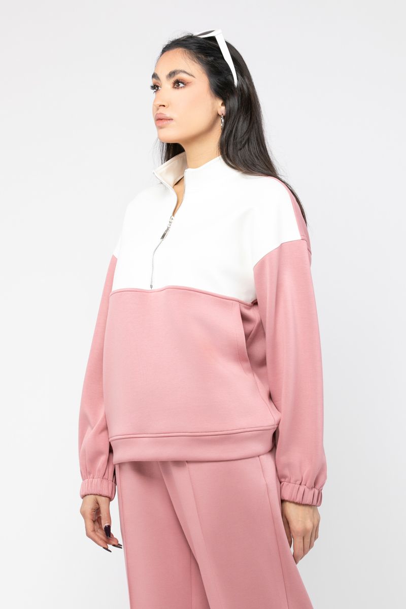contrast colored women sweatshirt with front zipper