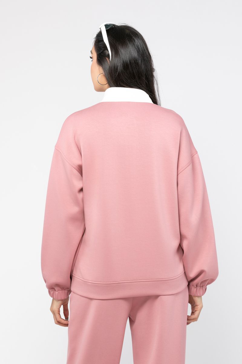 contrast colored women sweatshirt with front zipper