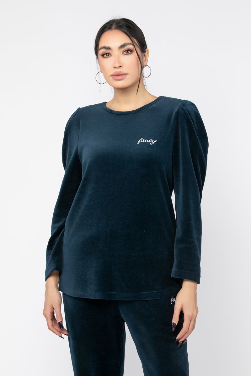 velvet fabric women top with embroidery