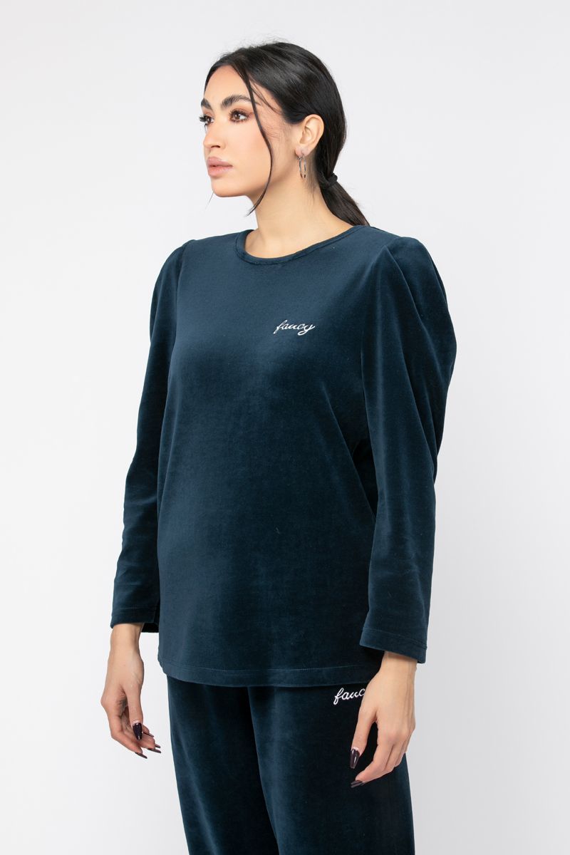 velvet fabric women top with embroidery