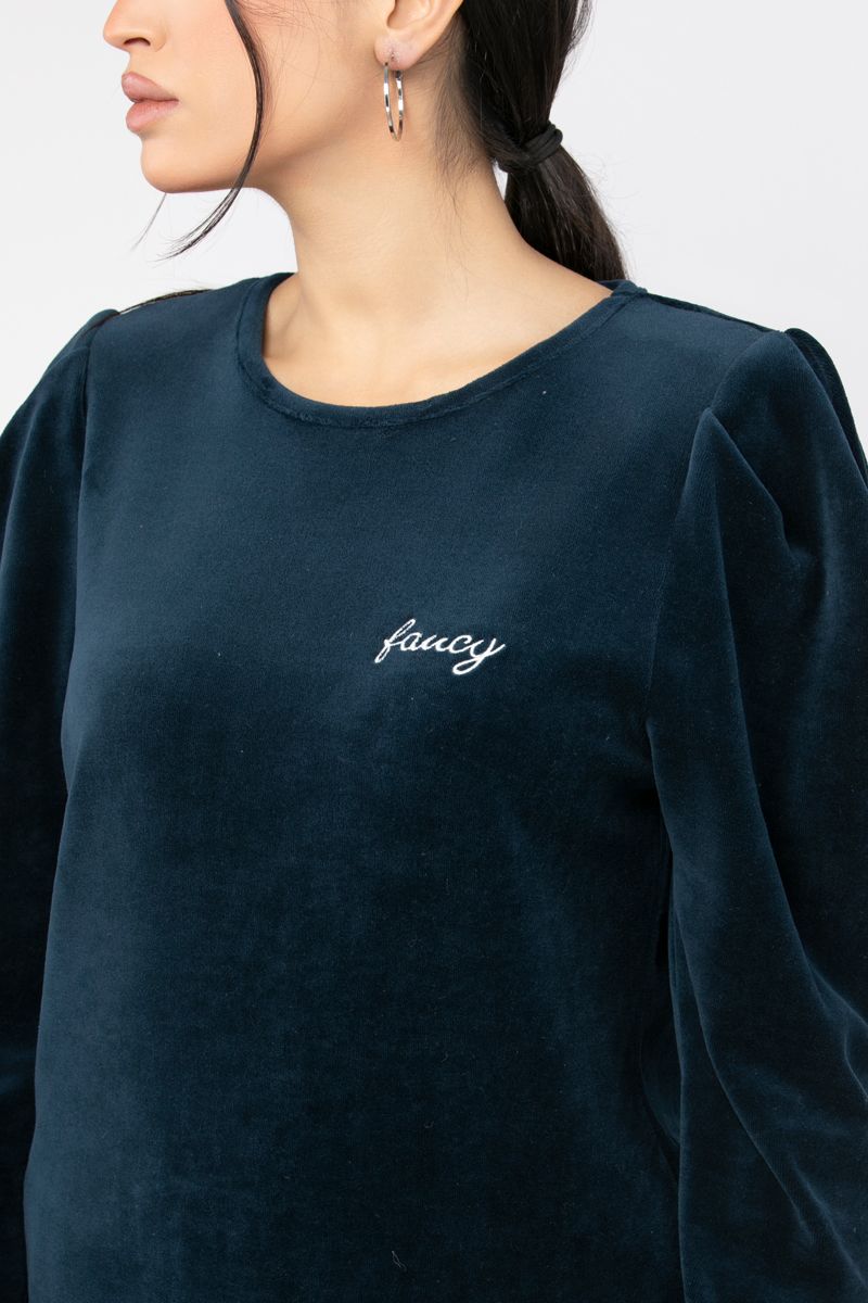 velvet fabric women top with embroidery