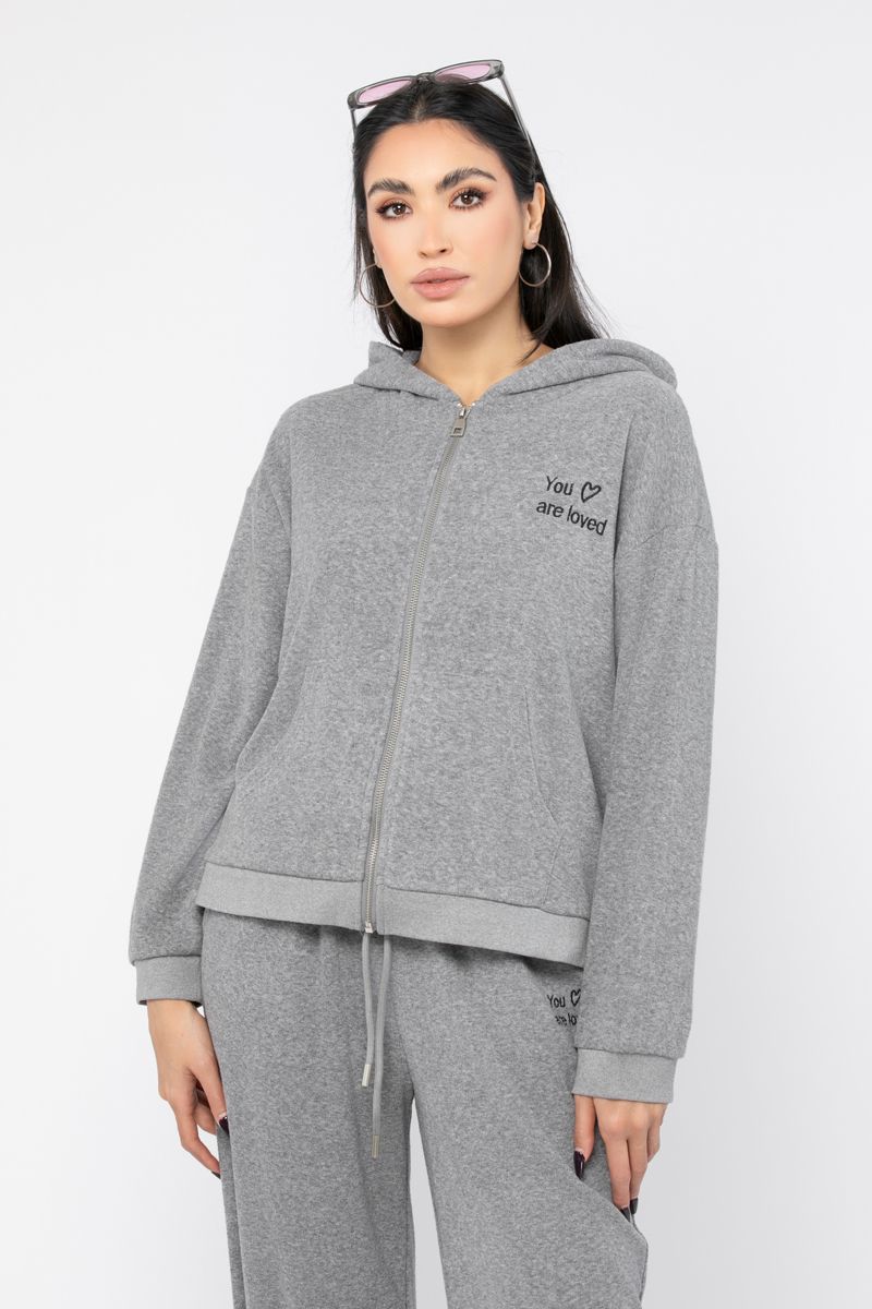 zip-through women hoodie with embroidery