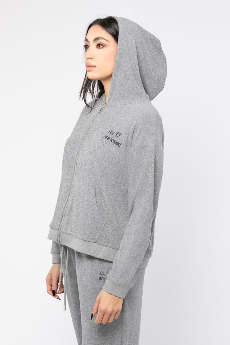zip-through women hoodie with embroidery
