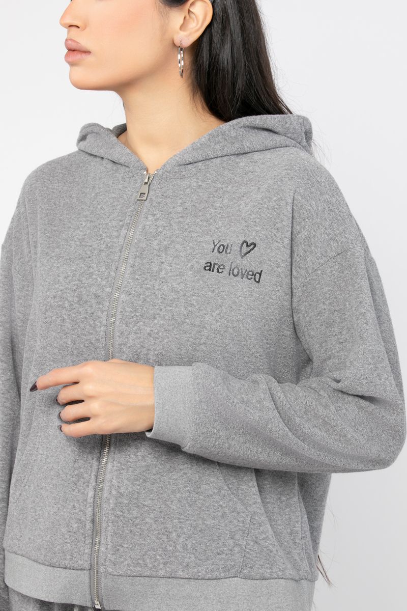 zip-through women hoodie with embroidery