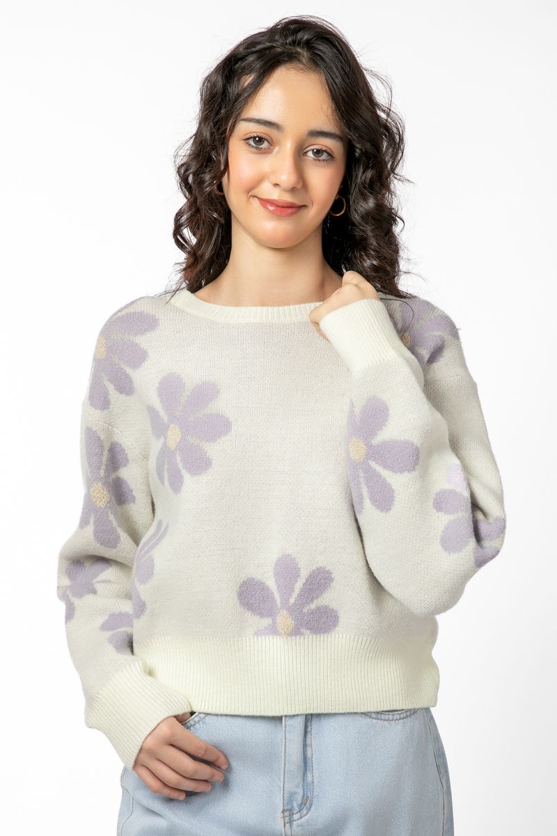 floral printed knitted women sweater