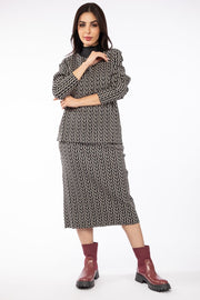 تنورة نسائية محبوكة بنمط طبعات وفتحة خلفية