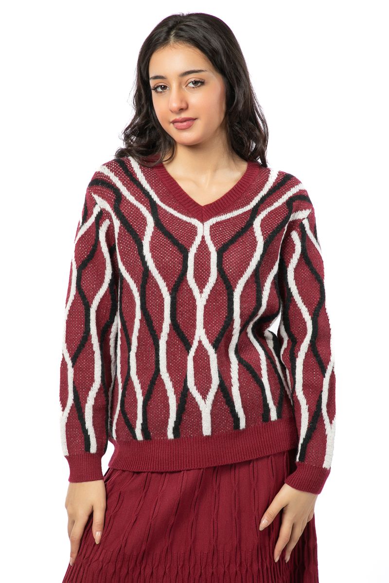 knitted women sweater with colored stripes