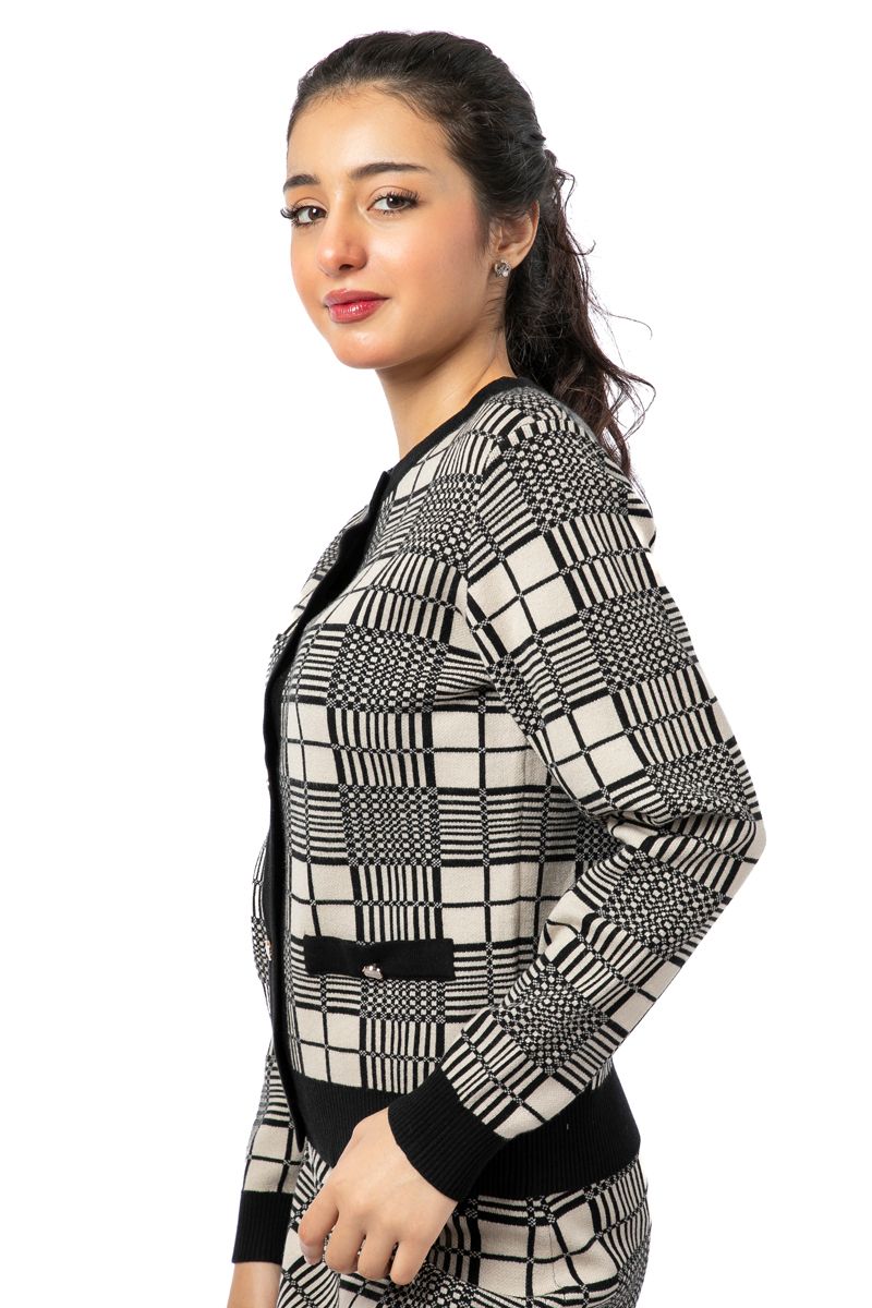 checkered women knitted cardigan