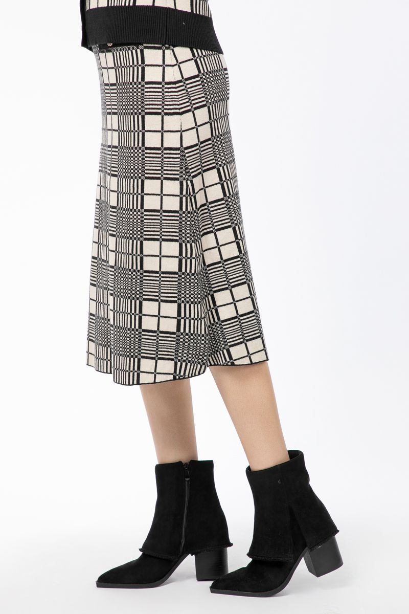 checkered knitted women skirt