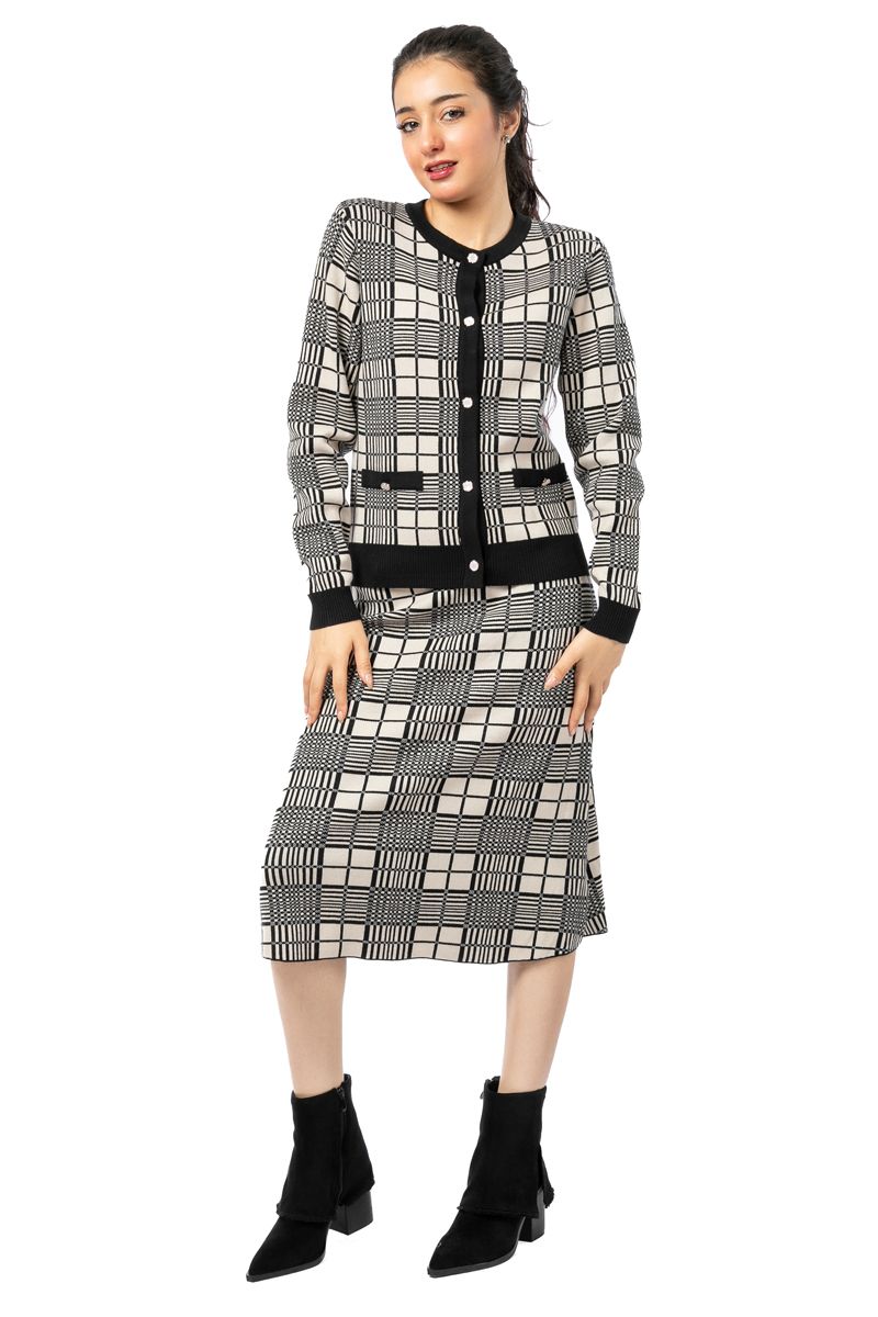 checkered knitted women skirt