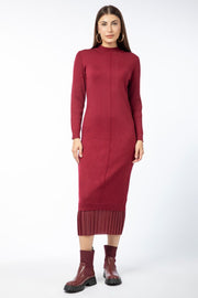knitted women dress with contrast pleated layer