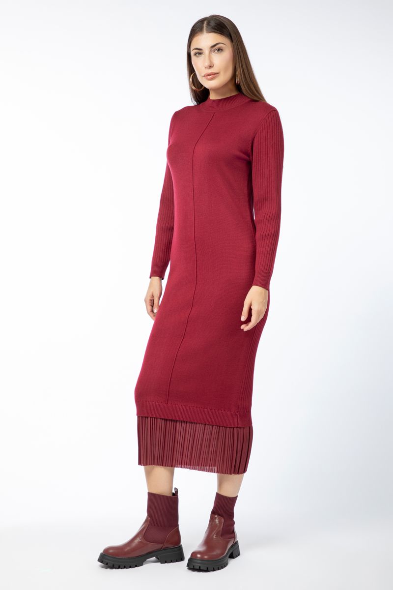 knitted women dress with contrast pleated layer