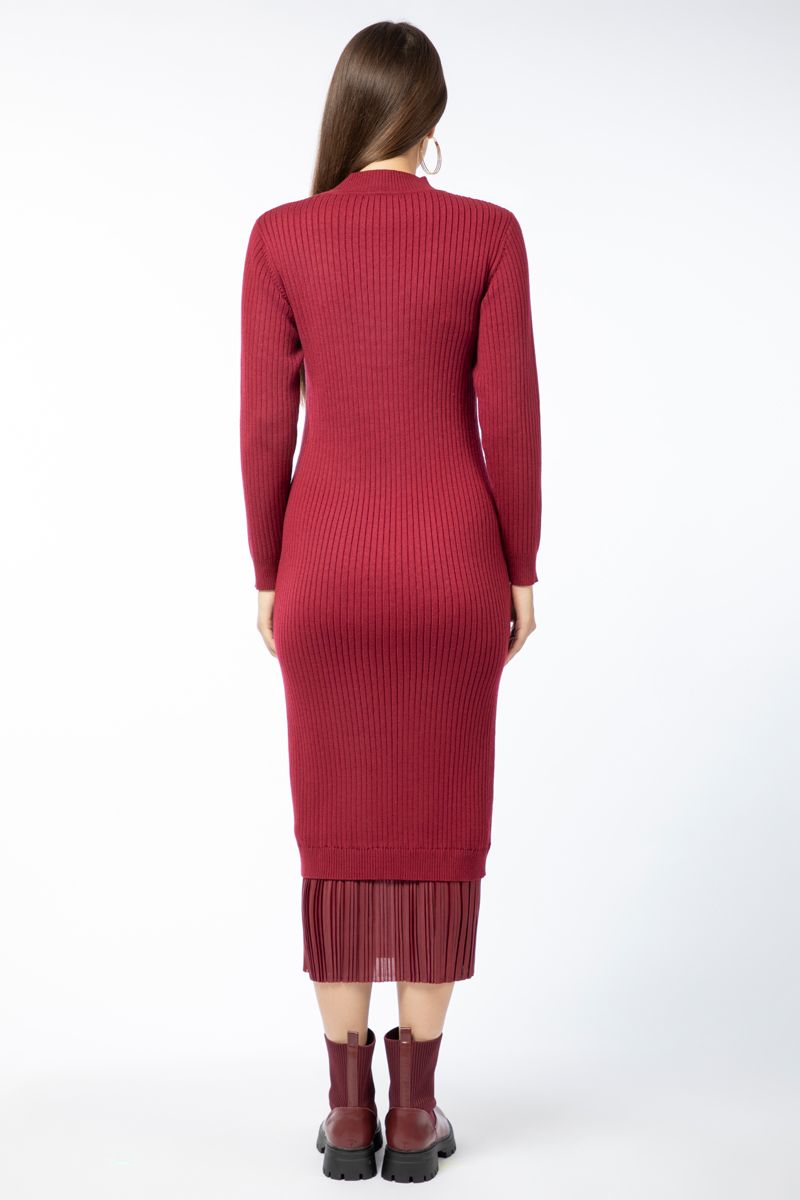 knitted women dress with contrast pleated layer