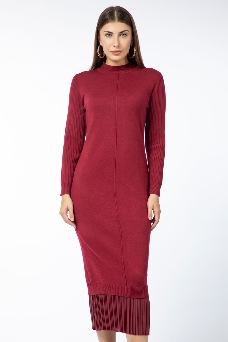 knitted women dress with contrast pleated layer