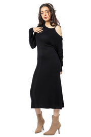 open shoulder knitted women dress