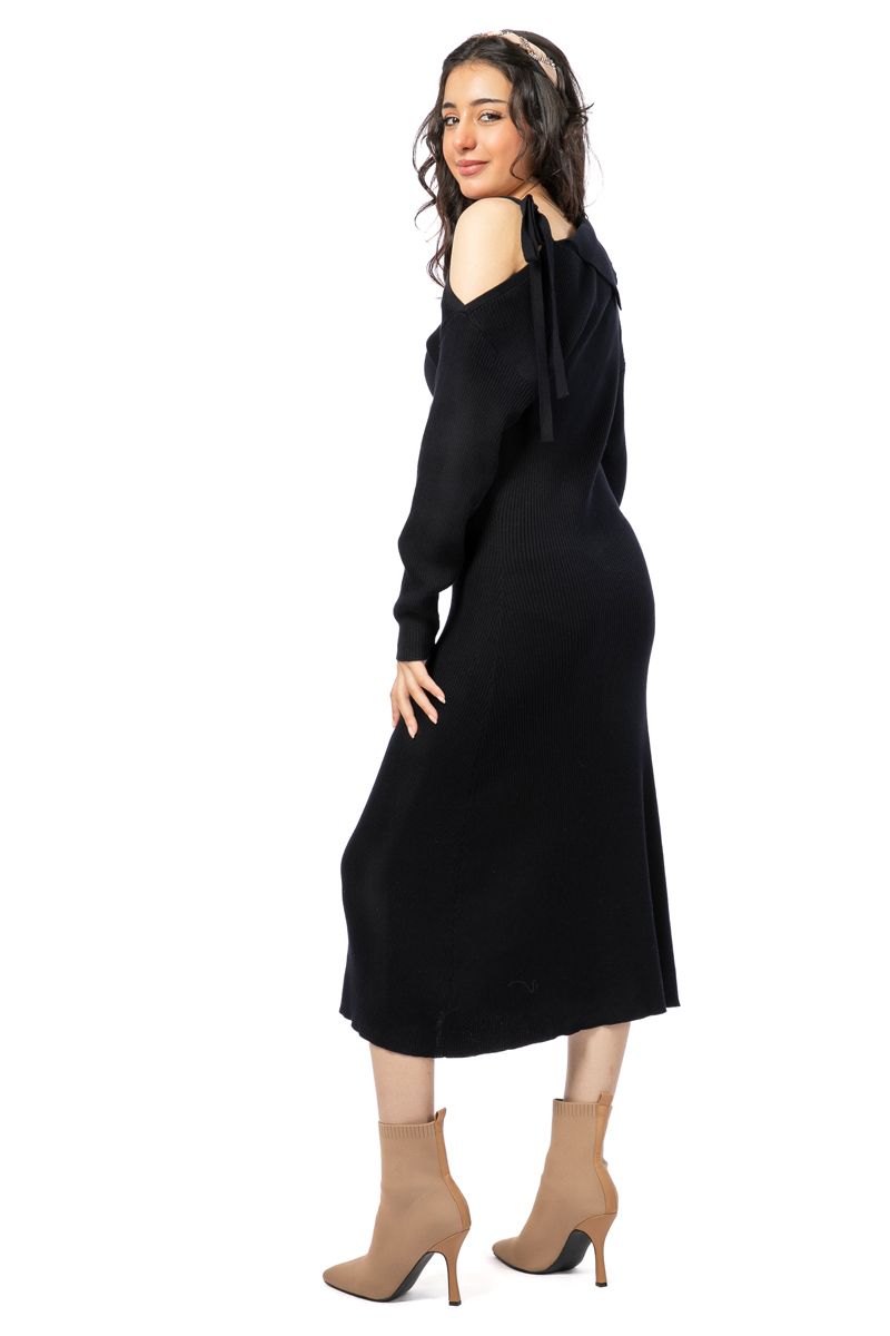 open shoulder knitted women dress