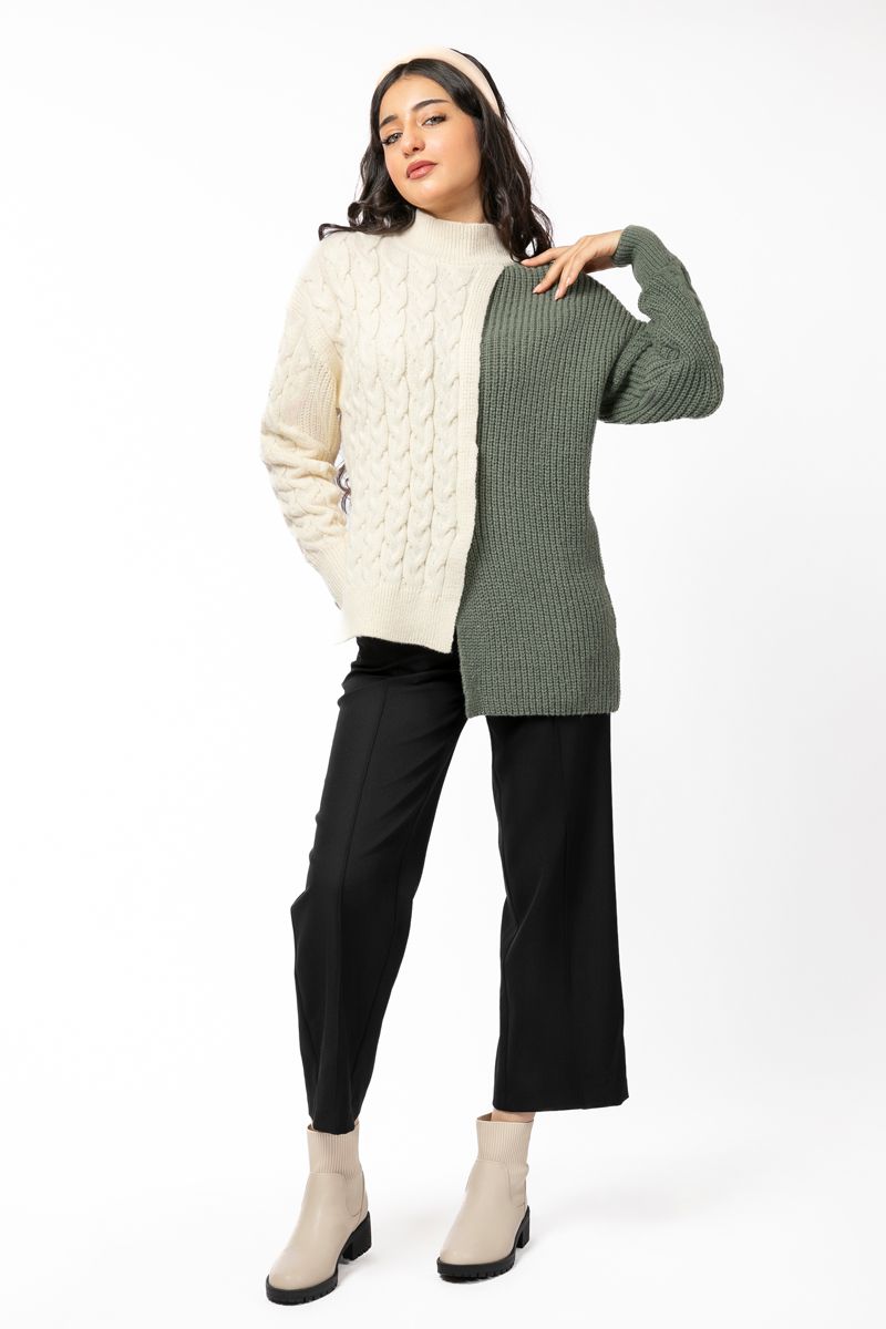 contrast asymetric knitted women sweater