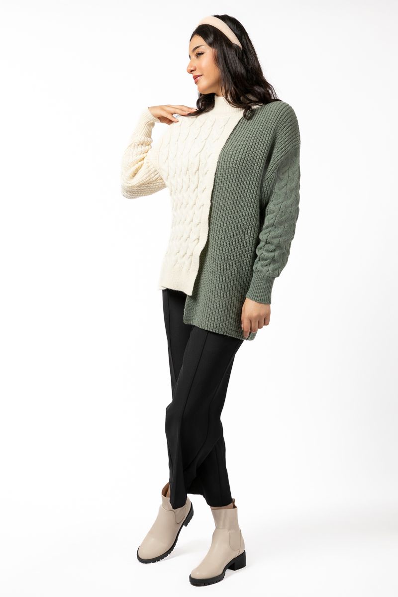 contrast asymetric knitted women sweater