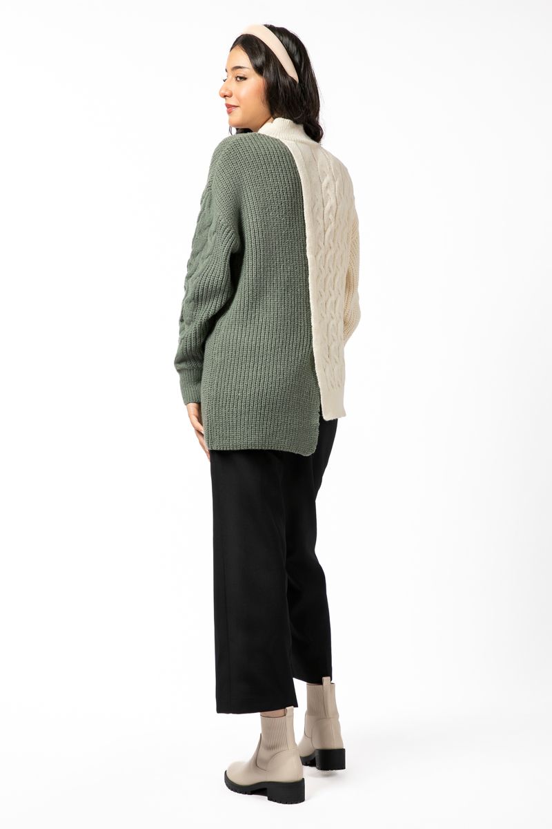 contrast asymetric knitted women sweater