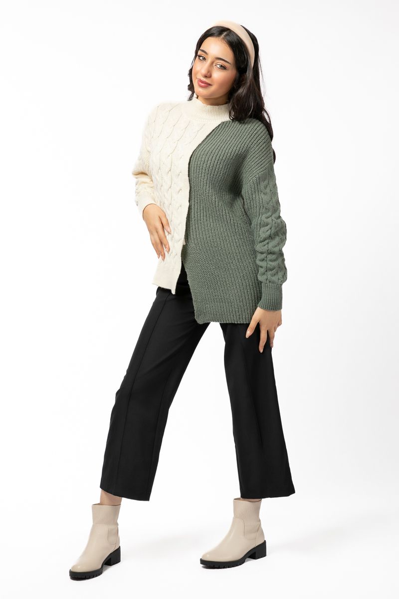 contrast asymetric knitted women sweater