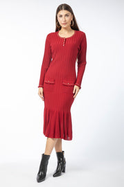 ribbed knitted women dress with flap pockets