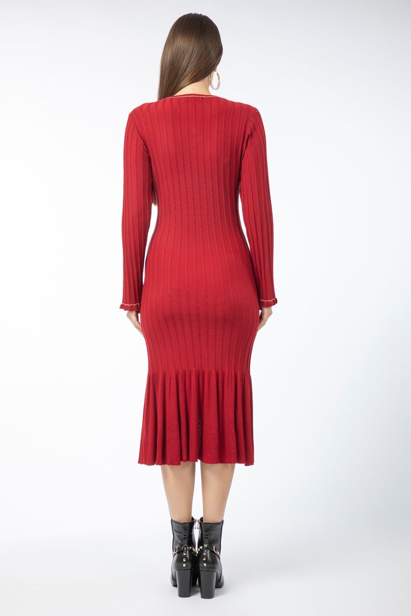 ribbed knitted women dress with flap pockets