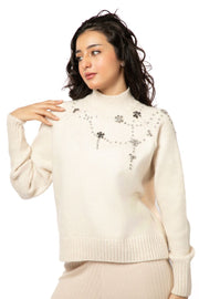 knitted women sweater with studs