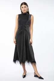 glittery fabric women dress with feathery details
