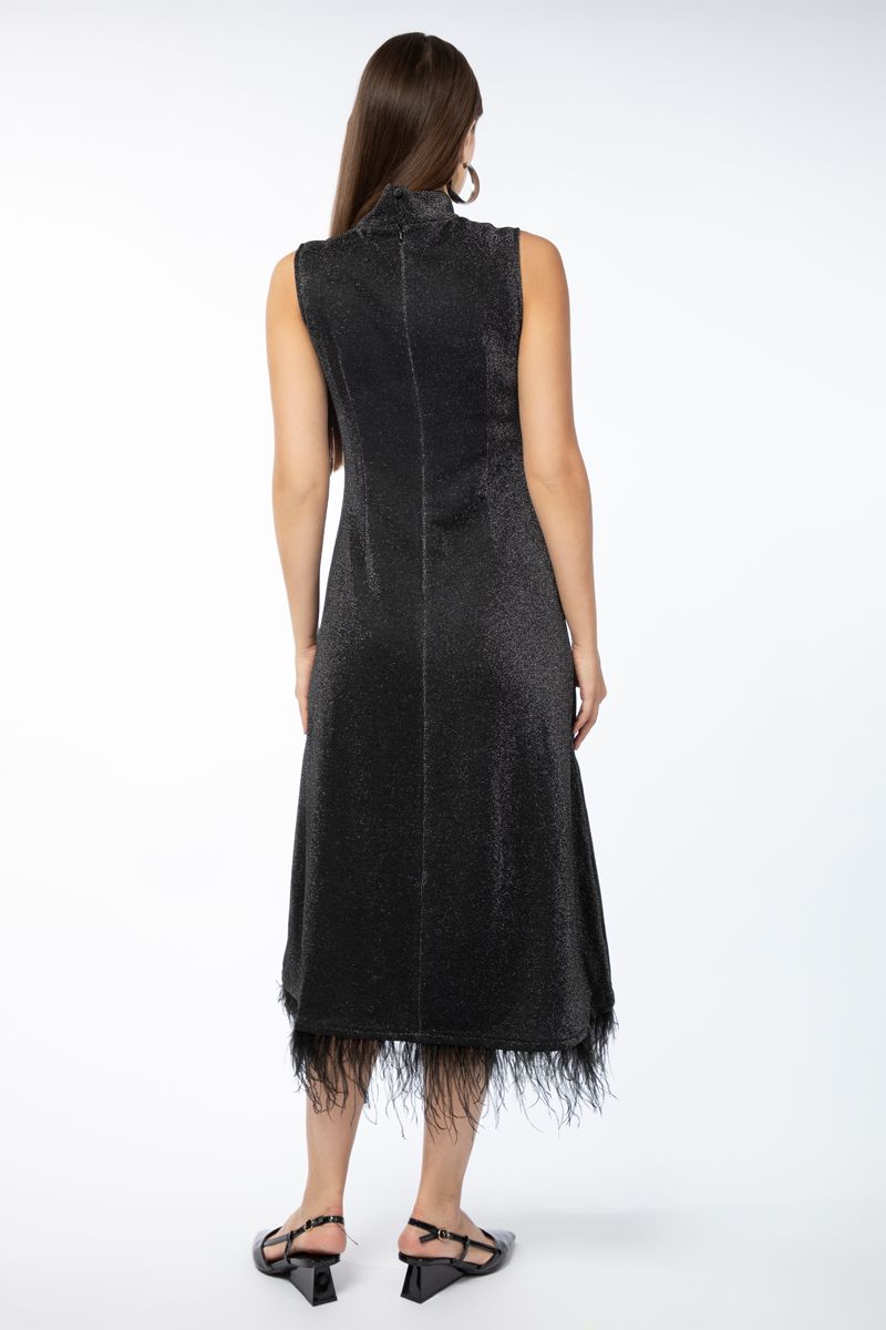 glittery fabric women dress with feathery details