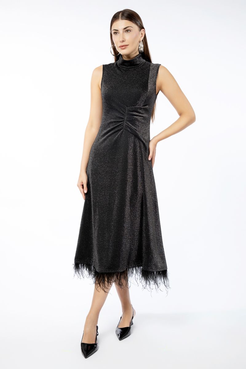 glittery fabric women dress with feathery details