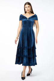 off-shoulder velvet longline women dress
