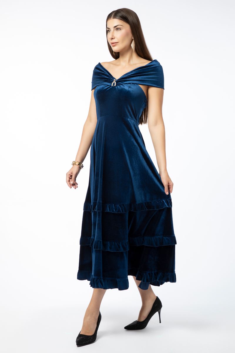 off-shoulder velvet longline women dress