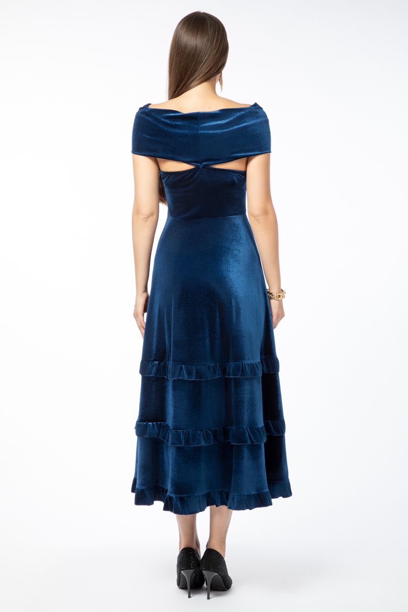 off-shoulder velvet longline women dress
