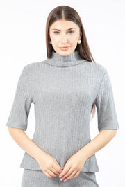 ribbed short sleeves knitted women sweater