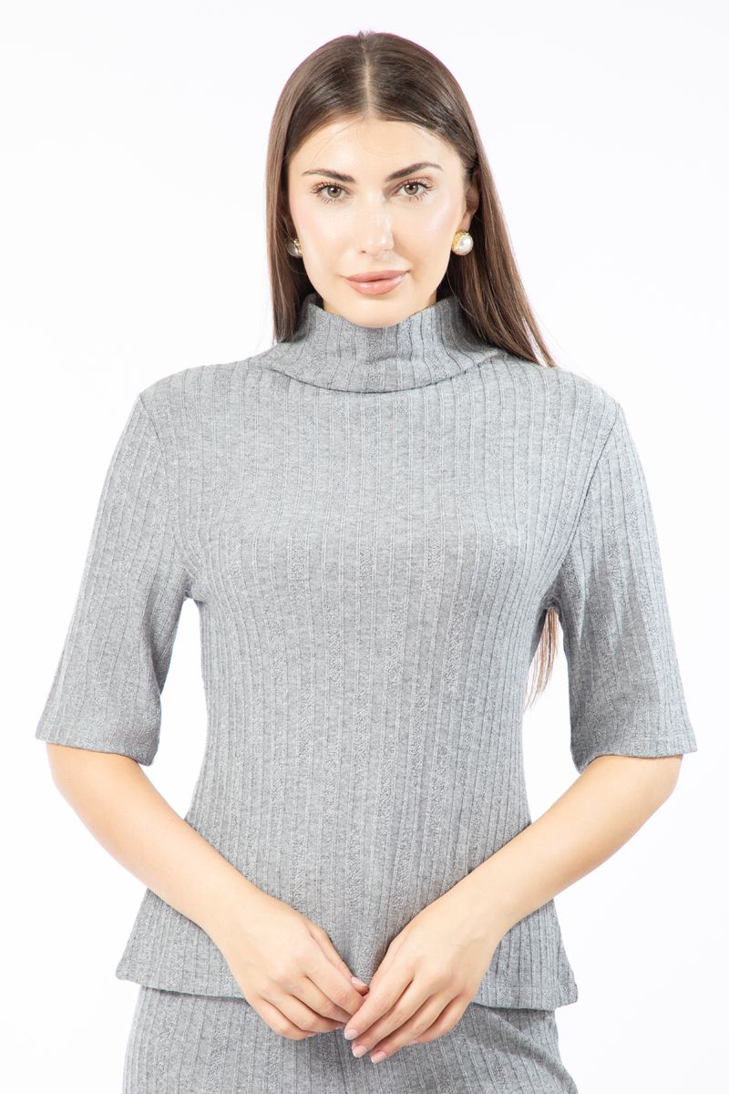 ribbed short sleeves knitted women sweater
