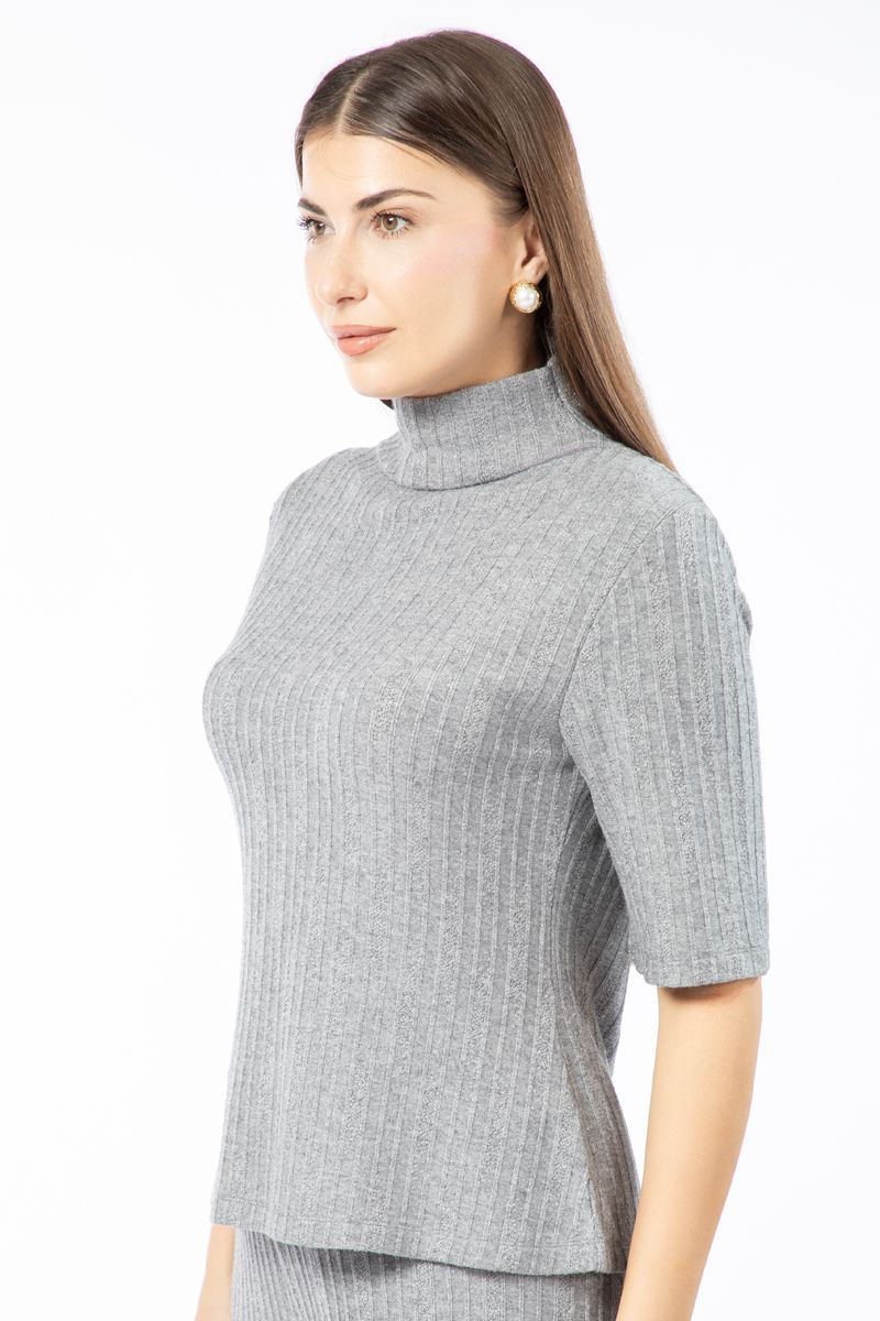 ribbed short sleeves knitted women sweater