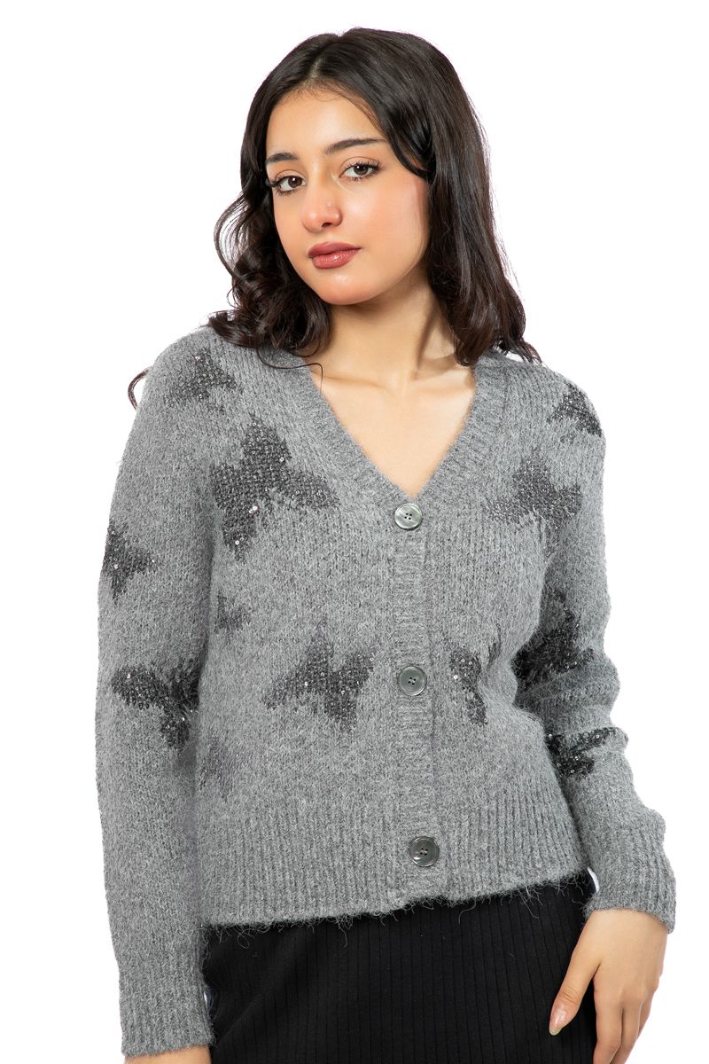 women knitted cardigan with butterfly pattern