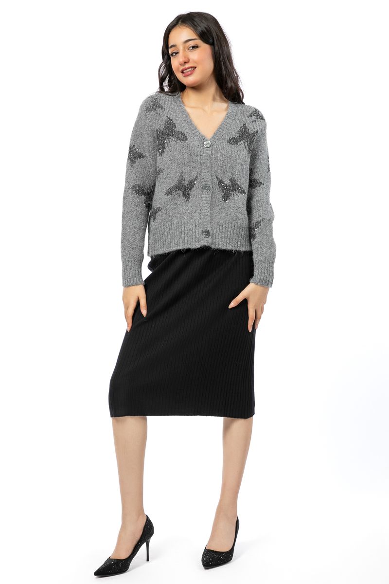 women knitted cardigan with butterfly pattern