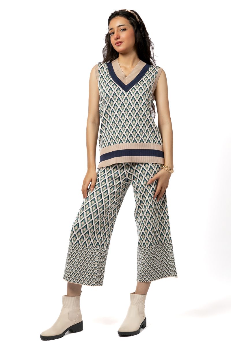 printed cropped knitted women pants