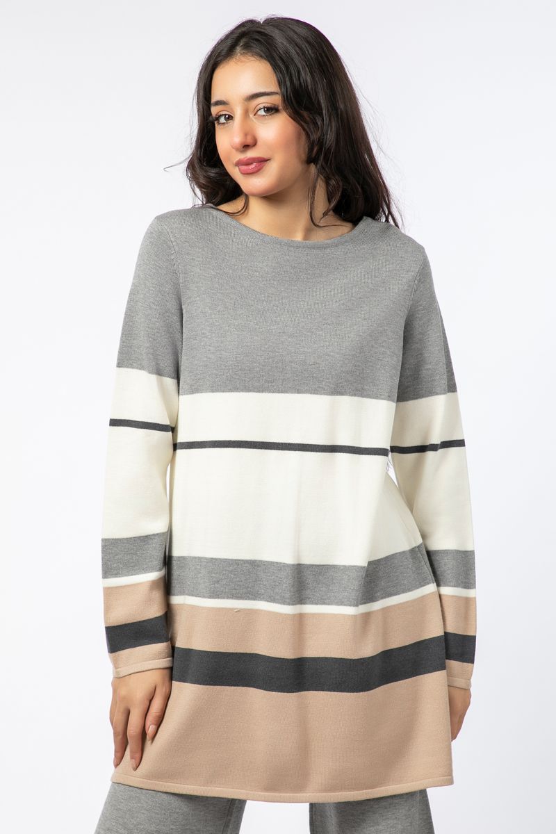 knitted women sweater with colored stripes