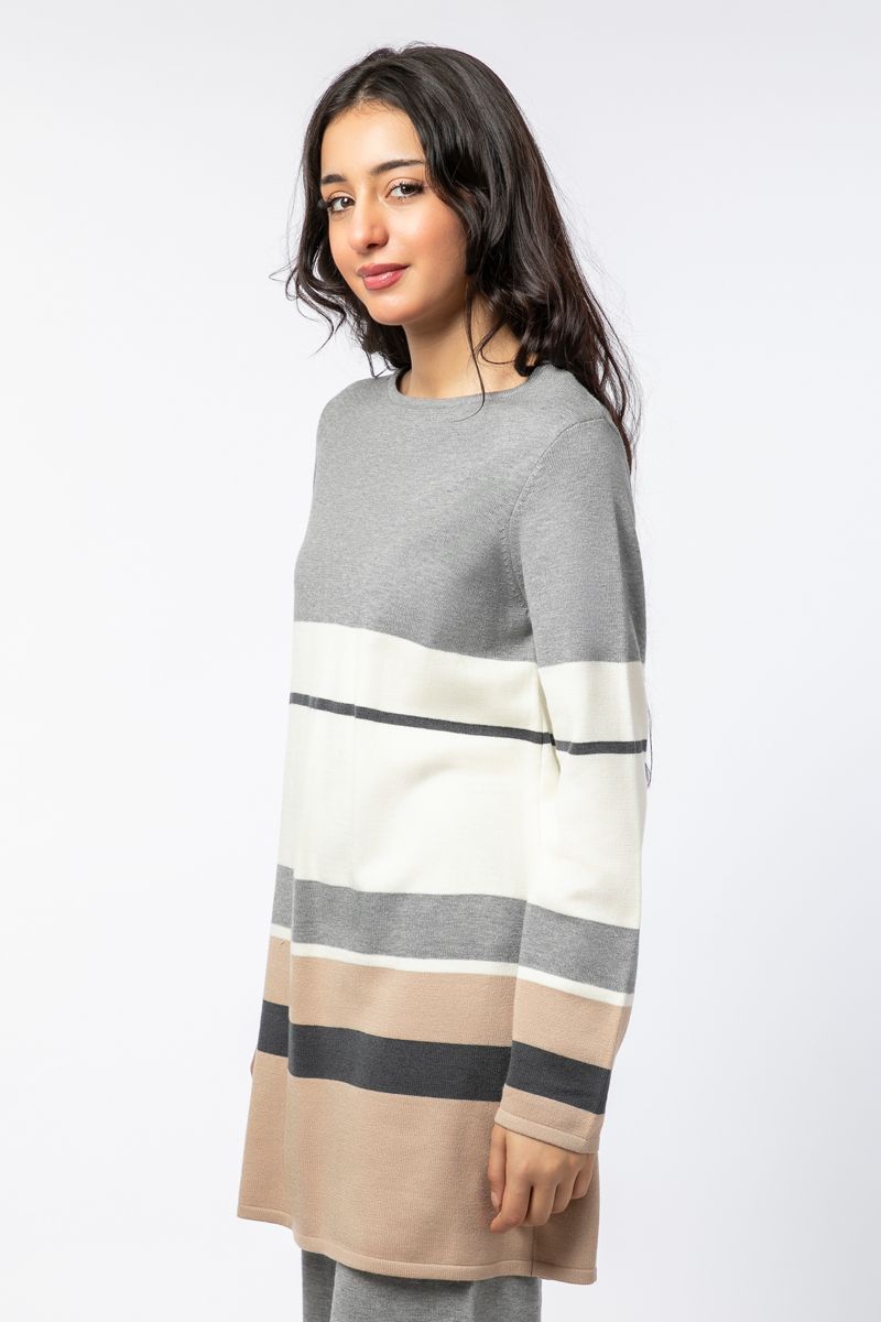 knitted women sweater with colored stripes