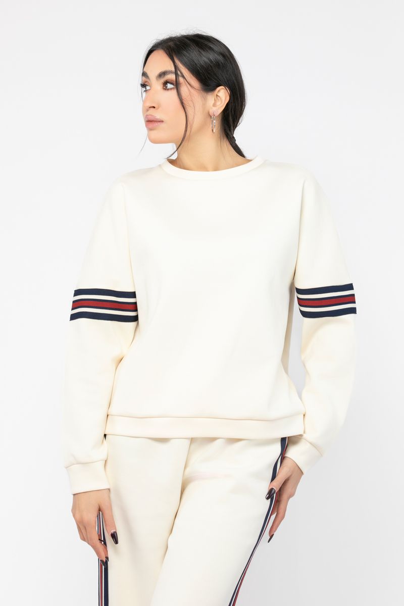 women sweatshirt with linings on sleeves