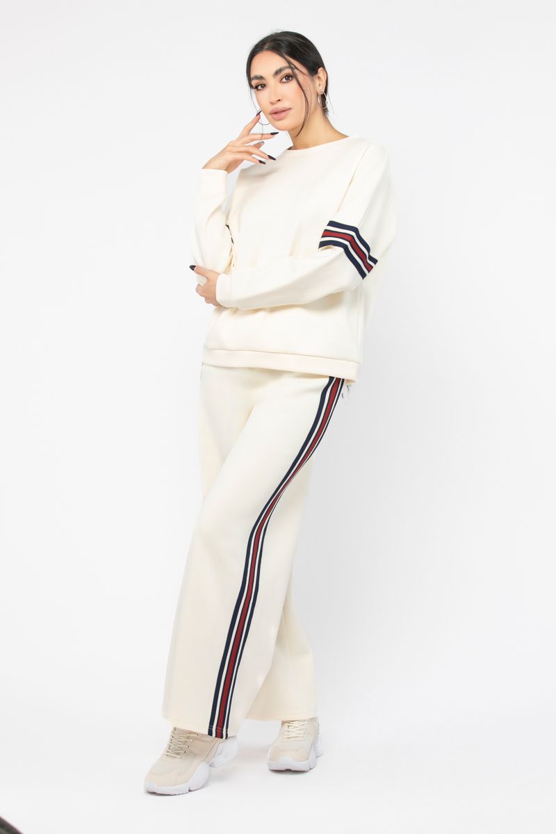 wide legs women sweatpants with side linings