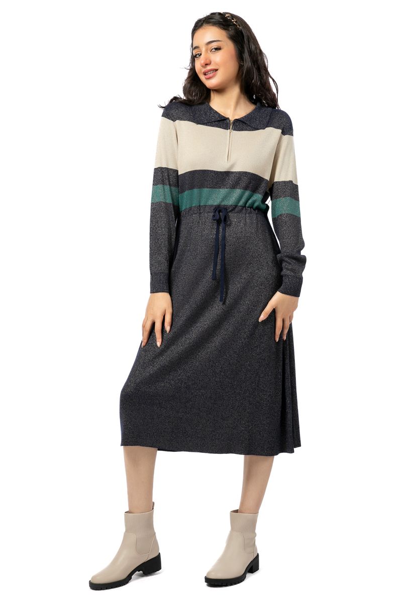 knitted women dress with waist strap