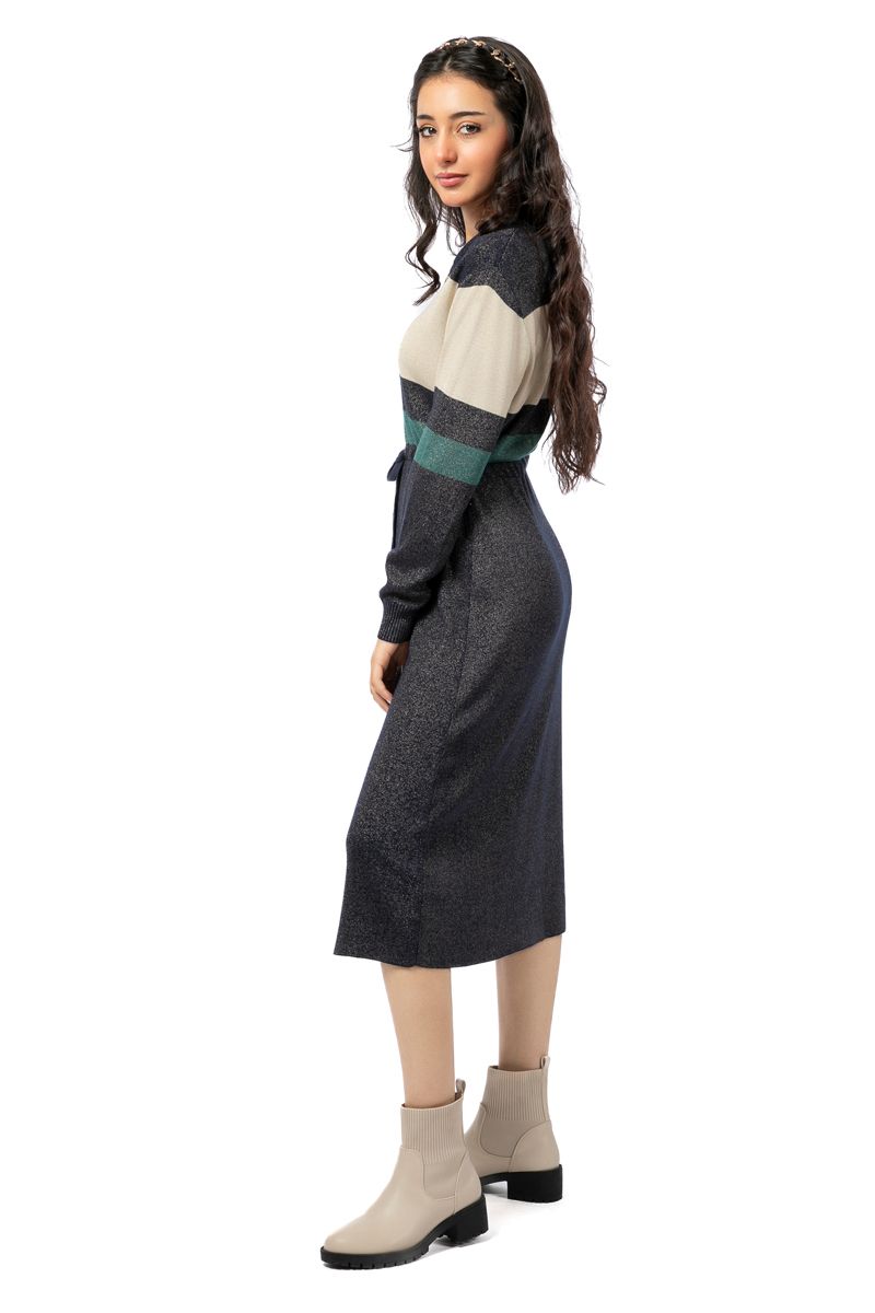 knitted women dress with waist strap