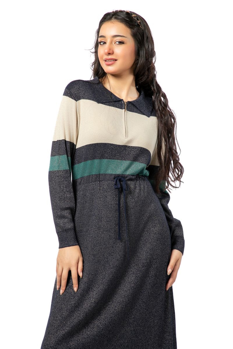 knitted women dress with waist strap