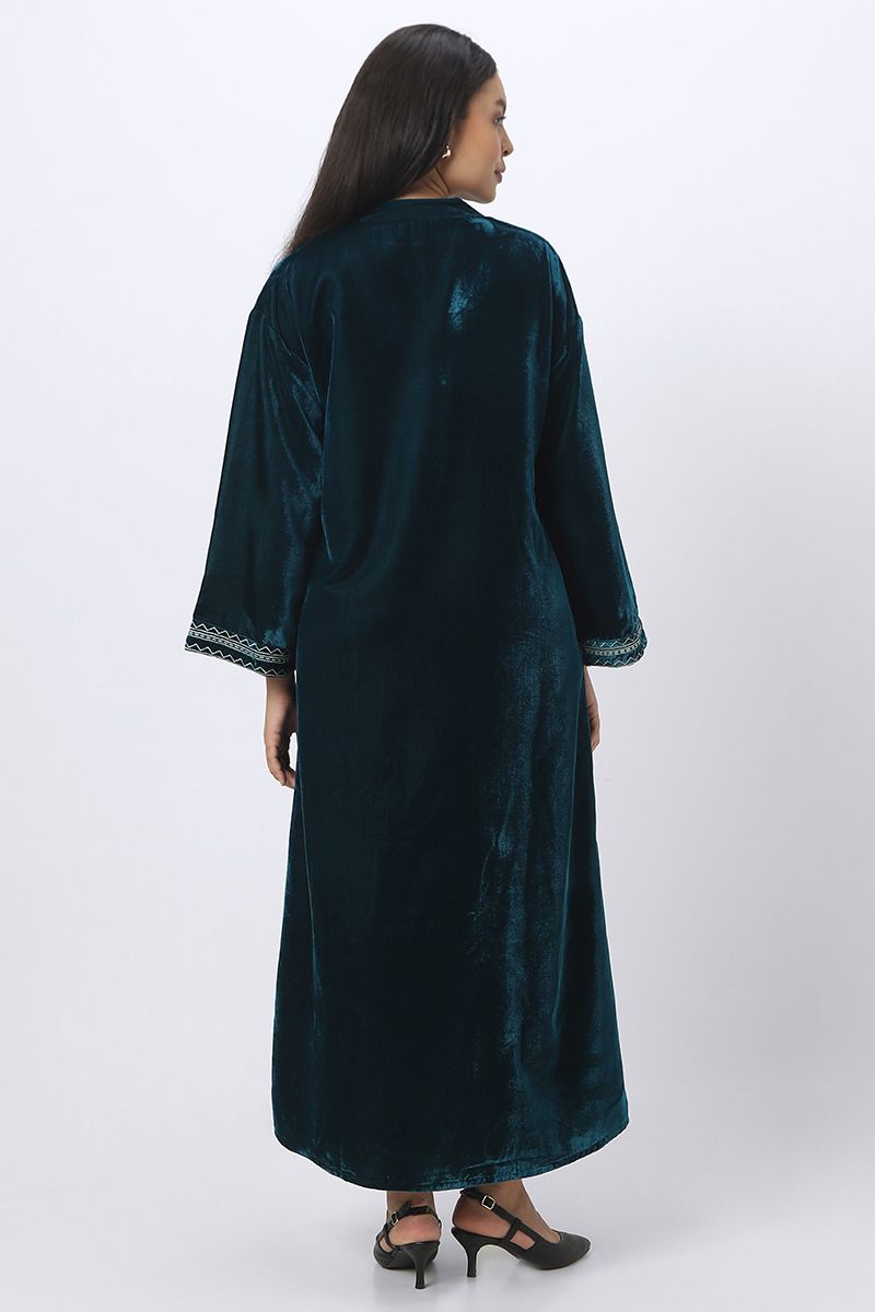 velvet maxi women jalabiya with embroidery on sleeves