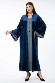 فستان نسائي ماكسي مخمل بتفاصيل تويد