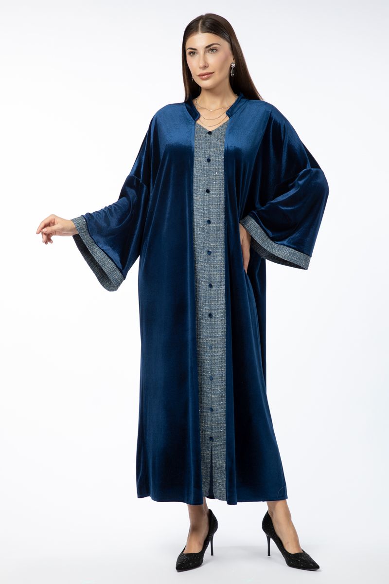 فستان نسائي ماكسي مخمل بتفاصيل تويد