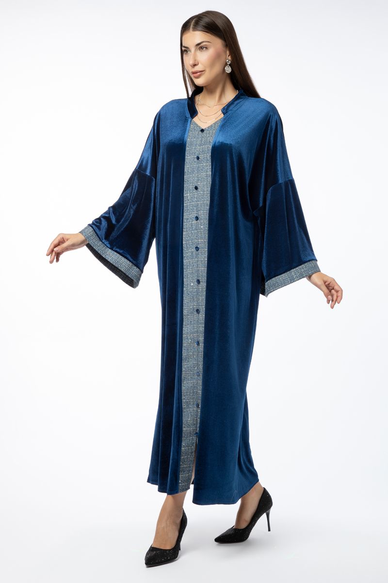 فستان نسائي ماكسي مخمل بتفاصيل تويد